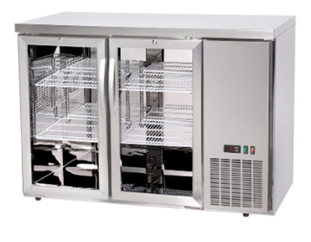HENDI Refrigerated bar counter, glass doors, Arktic, 4 shelves, 283L, Silver, 230V/185W, 1217x631x(H)865mm
