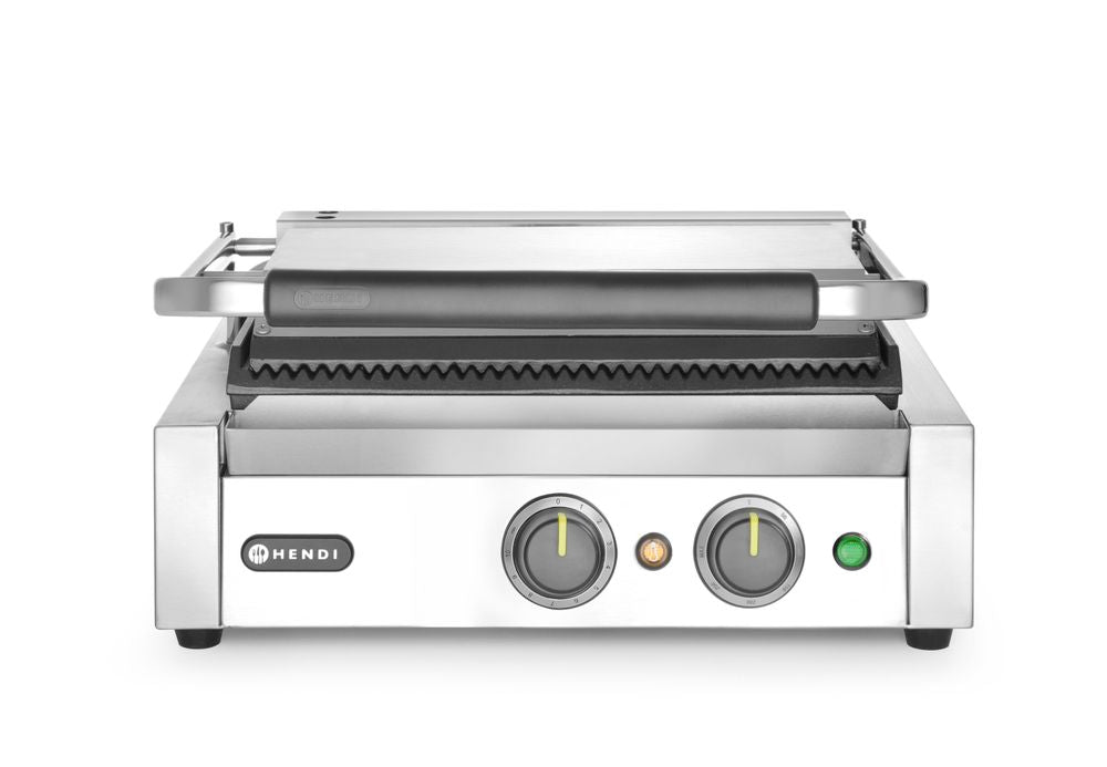 HENDI Contact grill Panini, HENDI, Built-in timer from 0–10 min, Silver, 220-240V/2200W, 430x375x(H)216mm, rektangulär