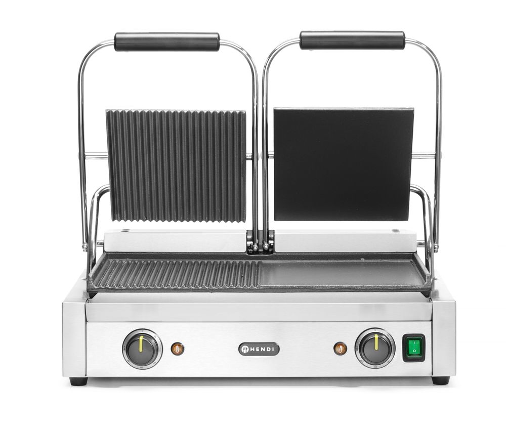 HENDI Contact grill - dubbel version, HENDI, half smooth, half ribbed, 230V/3600W, 570x375x(H)216mm