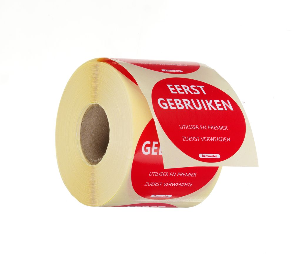 HENDI Food safety stickers, multi-use, easy removable, “USE FIRST”, HENDI, röd, 500 pcs., ⌀50mm