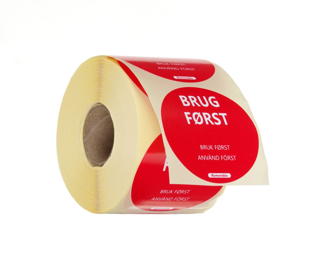 HENDI Food safety stickers, multi-use, easy removable, “USE FIRST”, HENDI, röd, 500 pcs., ⌀50mm