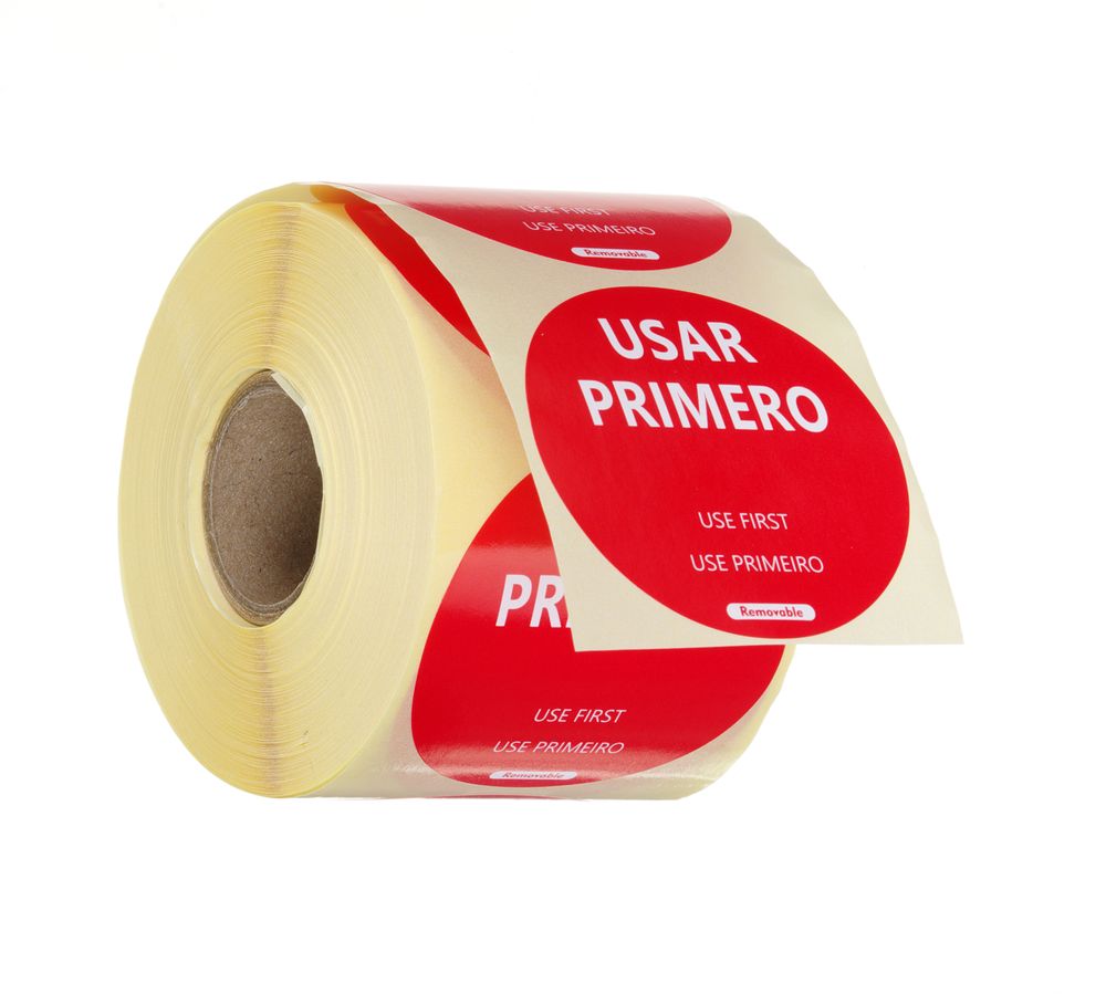 HENDI Food safety labels, multi-use, easy removable, “USE FIRST”, HENDI, röd, 500 pcs., ⌀50mm