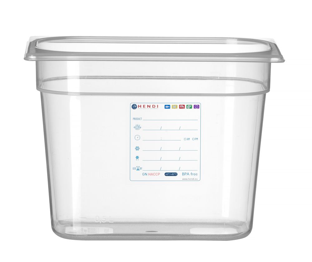 HENDI behållare GN 1/4 HACCP, HENDI, GN 1/4, 5,5L, Transparent, 265x162x(H)200mm