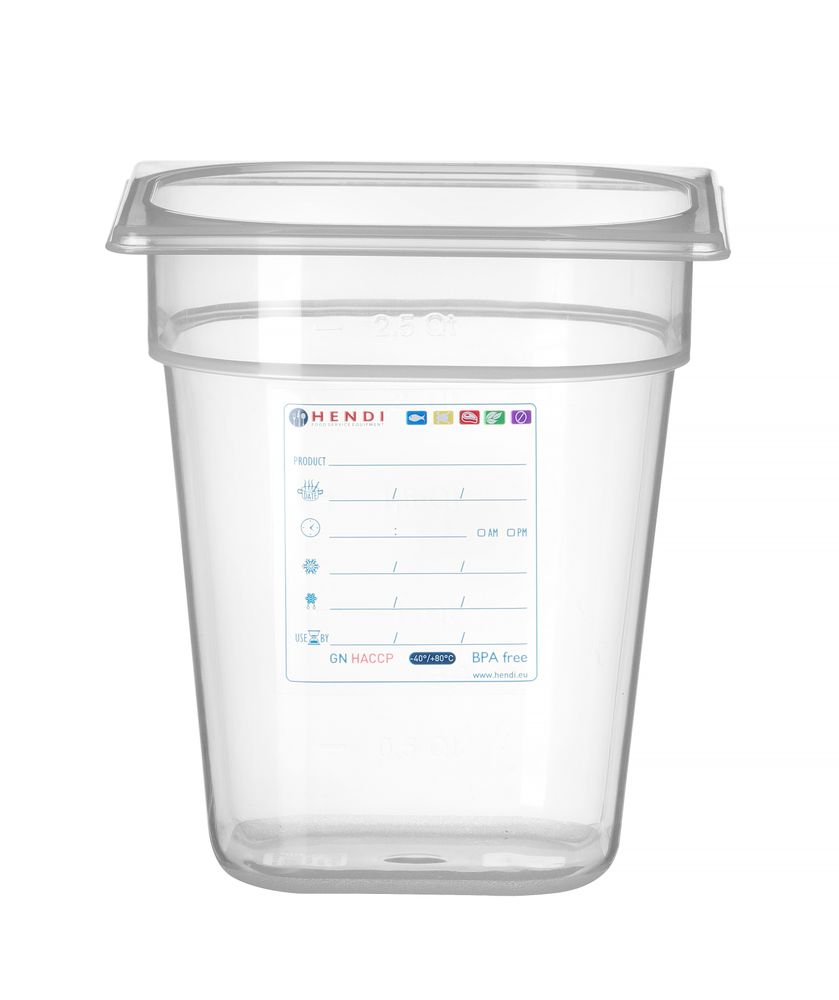 HENDI behållare GN 1/6 HACCP, HENDI, GN 1/6, 3,4L, Transparent, 176x162x(H)200mm