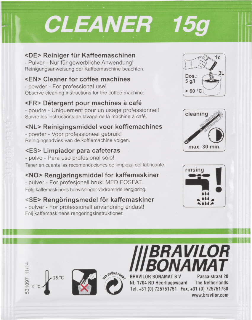 Cleaner 1 kartong 4×15 påsar, 15 gram per påse från Bravilor Bonamat