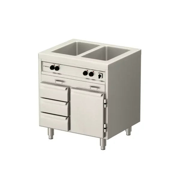 Allthermo Vattenbadsvärmeri 2xGN 1/1-200 med 1 dörr och 3 draglådor – VB-800/2/D