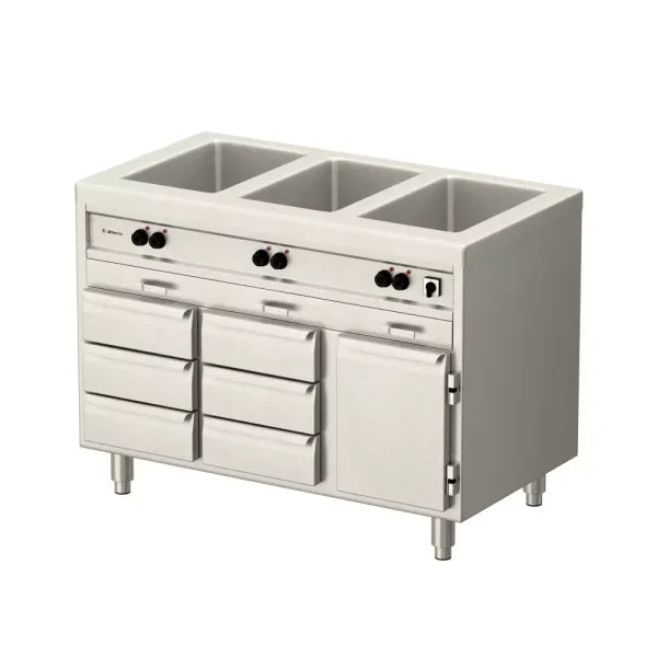 Allthermo Vattenbadsvärmeri 3xGN 1/1-200 med 1 dörr och 6 draglådor – VB-1200/3/D
