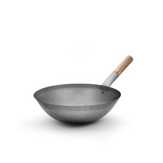 Patina Wok med trähandtag i kolstål