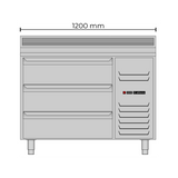 Allthermo Kallskänksbänk med 3 draglådor och standard kylränna GN 1/1 – KHK-120-A-3