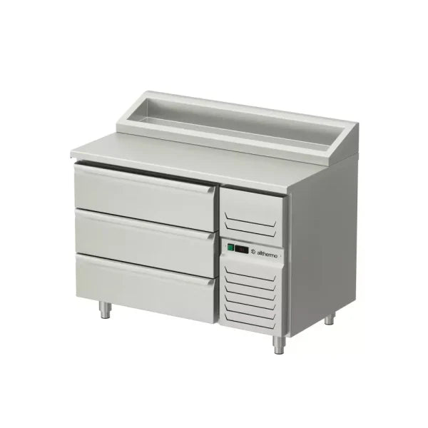 Allthermo Kallskänksbänk med 3 draglådor och standard kylränna GN 1/1 – KHK-120-A-3