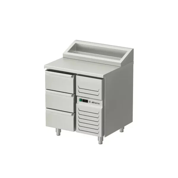 Allthermo Kallskänksbänk med 3 draglådor och standard kylränna GN 1/1 – KHK-80-A