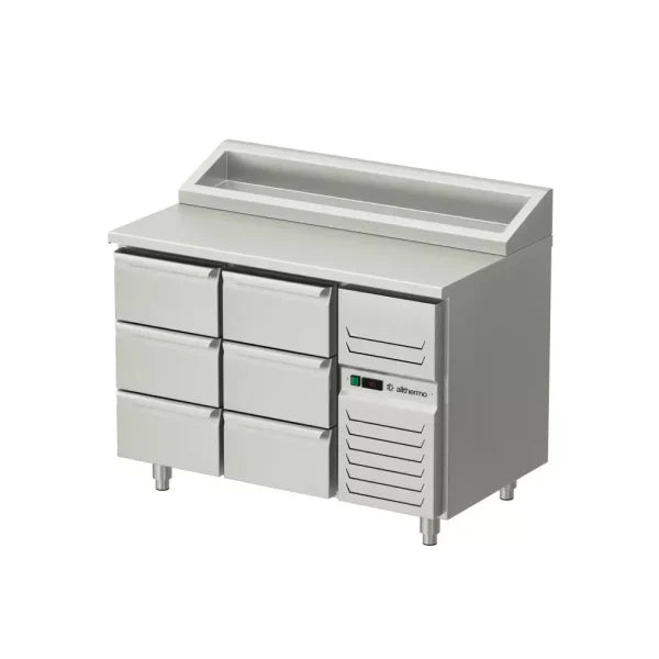 Allthermo Kallskänksbänk med 6 draglådor och standard kylränna GN 1/1 – KHK-120-A