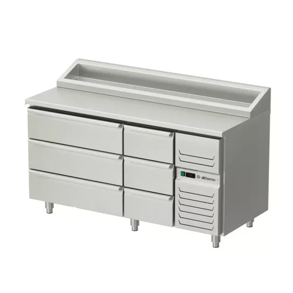 Allthermo Kallskänksbänk med 6 draglådor och standard kylränna GN 1/1 – KHK-160-A-6
