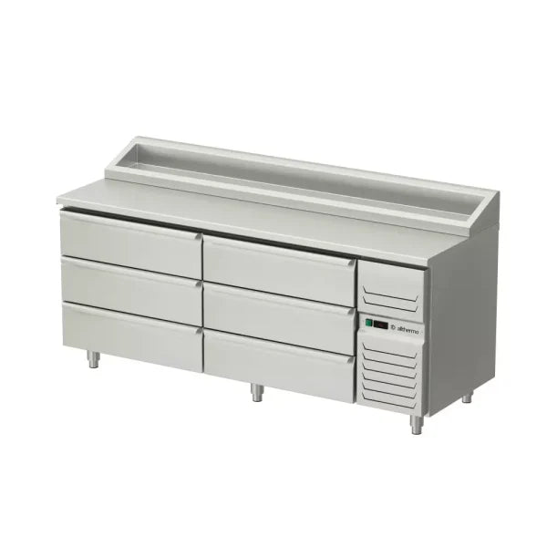 Allthermo Kallskänksbänk med 6 draglådor och standard kylränna GN 1/1 – KHK-200-A-6
