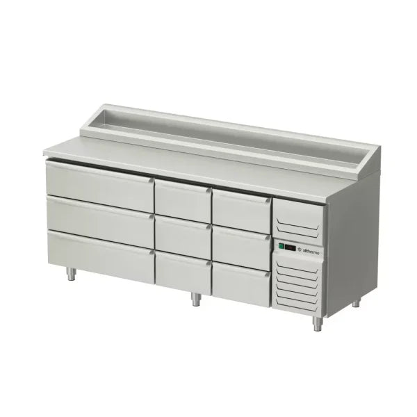 Allthermo Kallskänksbänk med 9 draglådor och standard kylränna GN 1/1 – KHK-200-A-9